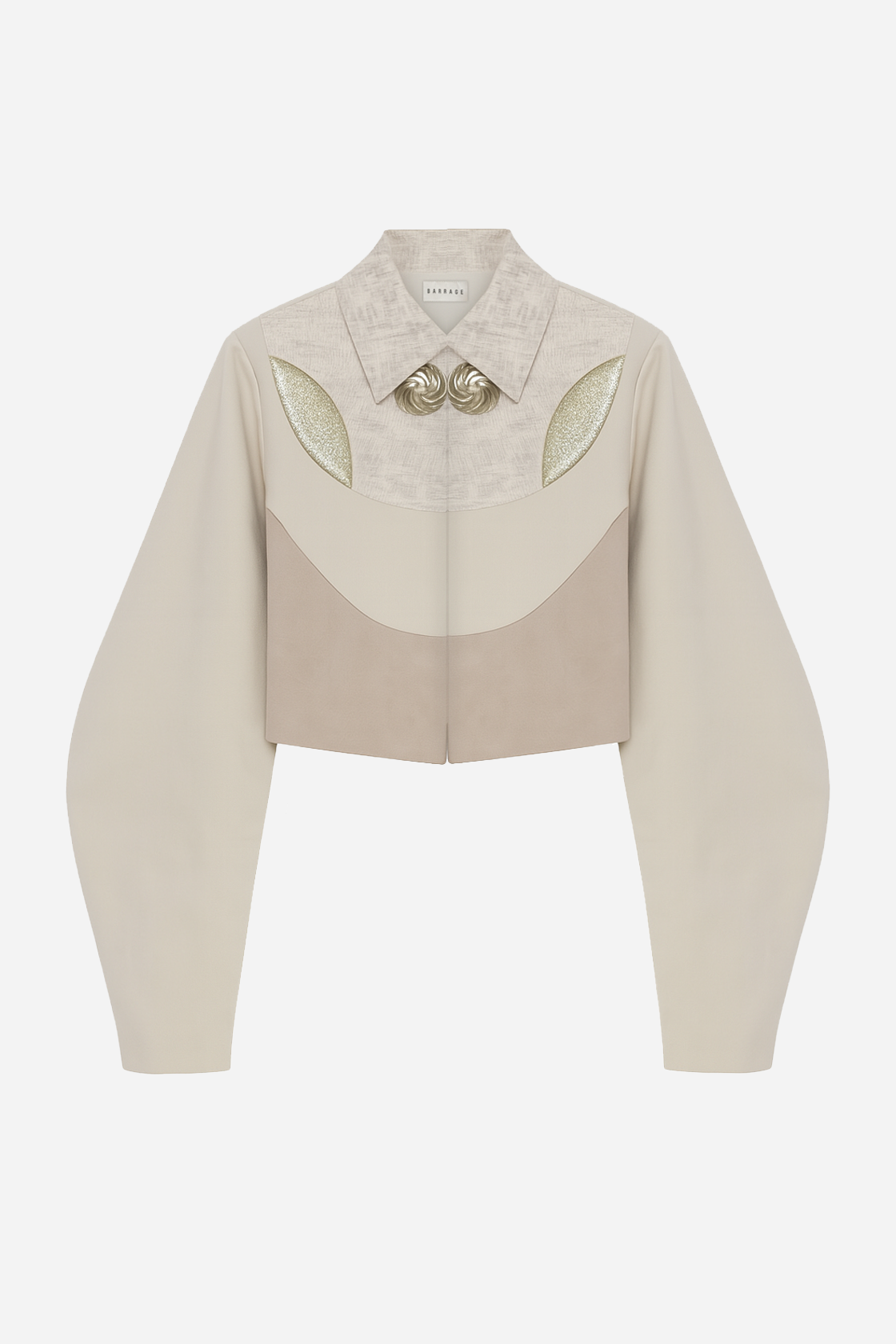 Sand-beige structured denim jacket with bishop sleeves by Barrage Paris
