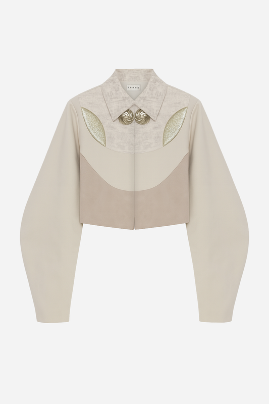 Sand-beige structured denim jacket with bishop sleeves by Barrage Paris