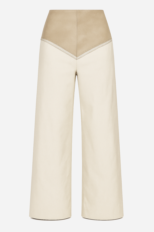 Sand-beige high-waisted wide-leg panel trousers by Barrage Paris