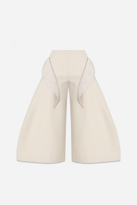 Sand-beige high-waisted flared Calyx shorts by Barrage Paris