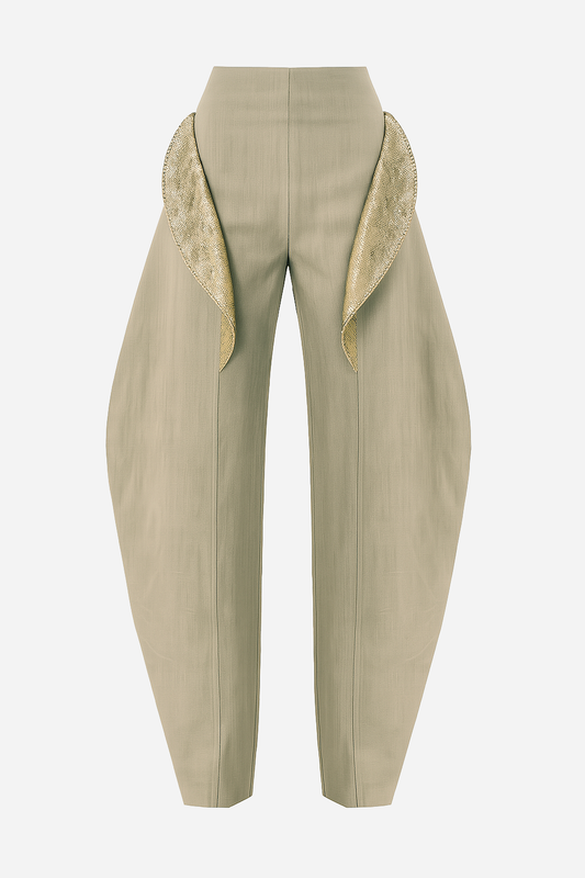 Dusty-olive high-waisted wide-leg Calyx pants by Barrage Paris
