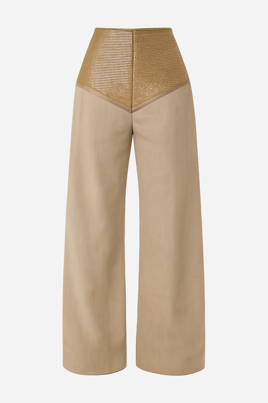 Rose-gold high-waisted wide-leg panel trousers by Barrage Paris