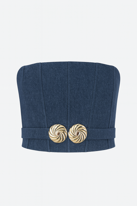 Barrage Paris Sculpted Corset Top in Indigo Denim